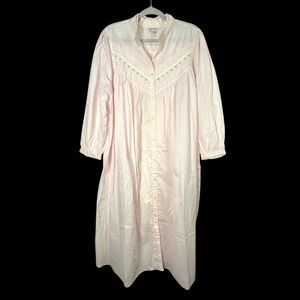 Laura Adams Vintage Pink 100% Cotton Lace Trim Button Front Nightgown 1X Korea